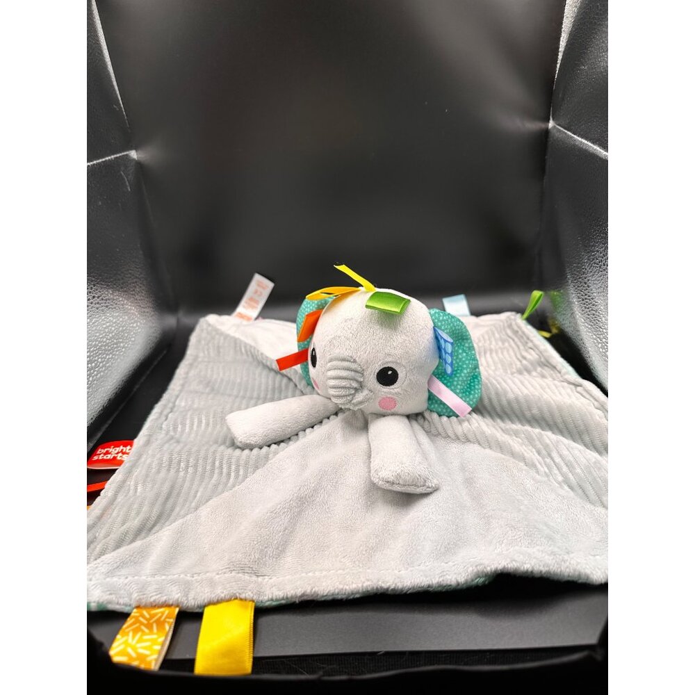 Bright Starts Elephant Lovey Security Blanket Tags Ribbons Grey Plush Stuffed‎